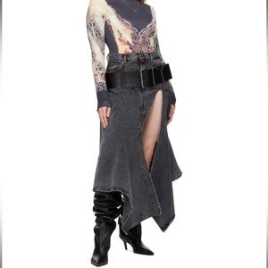 Y/PROJECT Black Cut Out Denim Midi Skirt